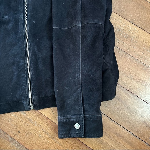 Reiss Suede Zip Through Trucker Jacket Black - Picture 9 of 15